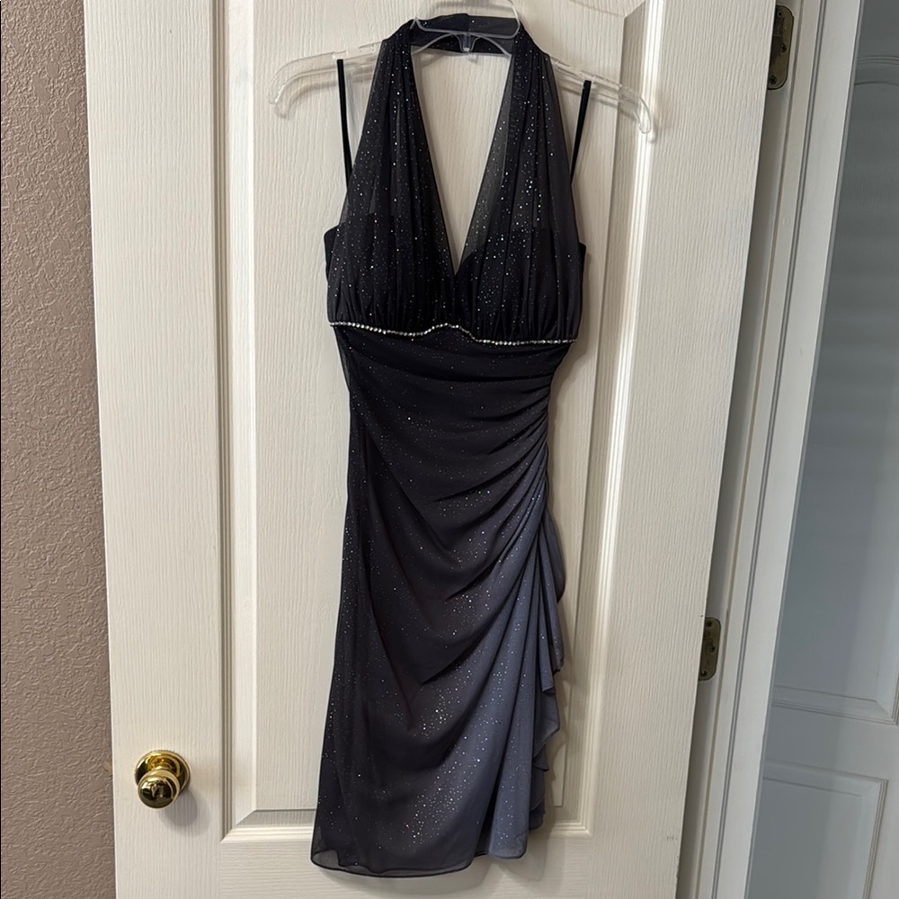 Betsy & Adam Black Halter Sheath Dress